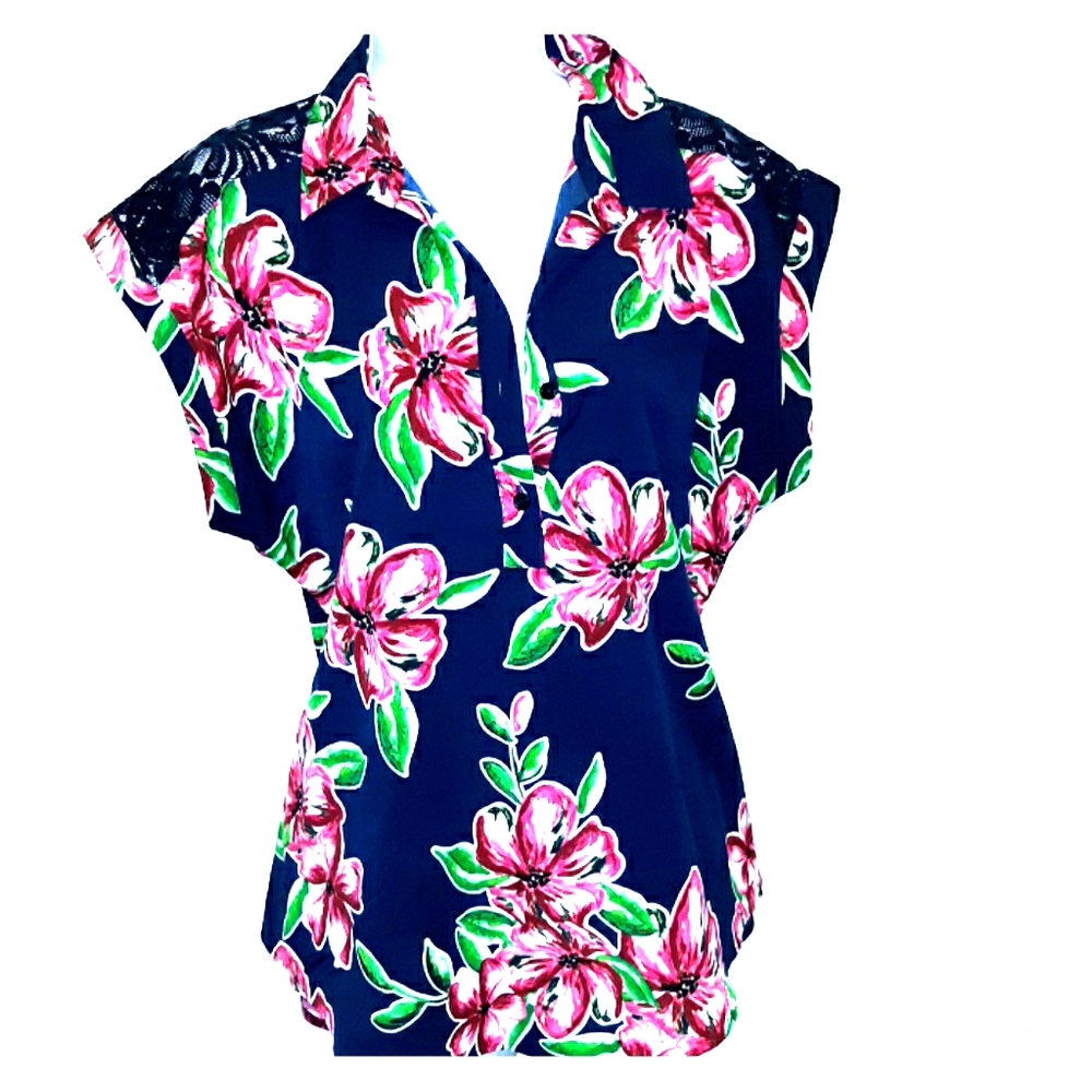 New☆VAN HEUSEN☆Tropical Flower Paisley Lace blouse